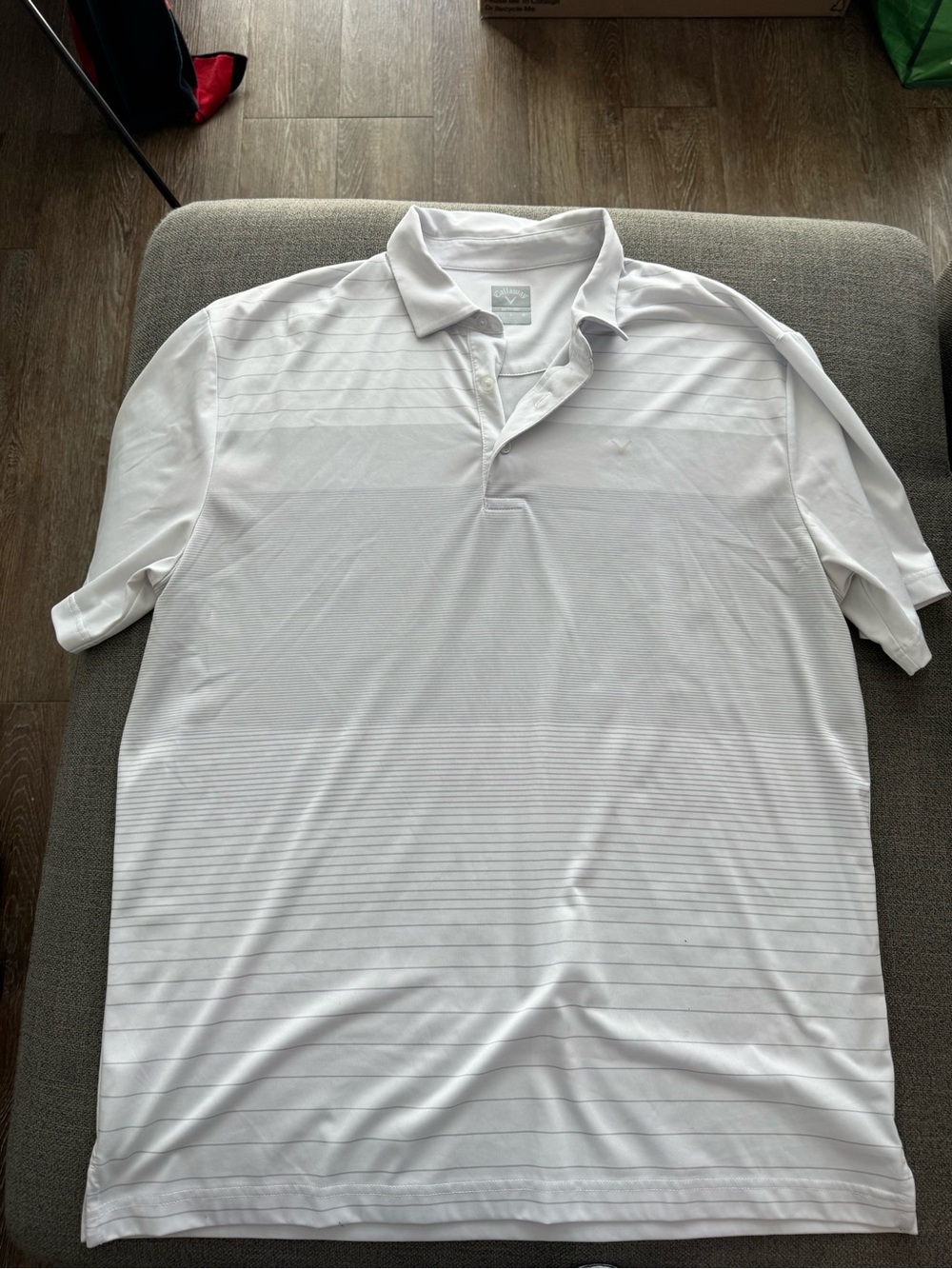 Callaway White Men's Polo with Subtle Stripe Texture